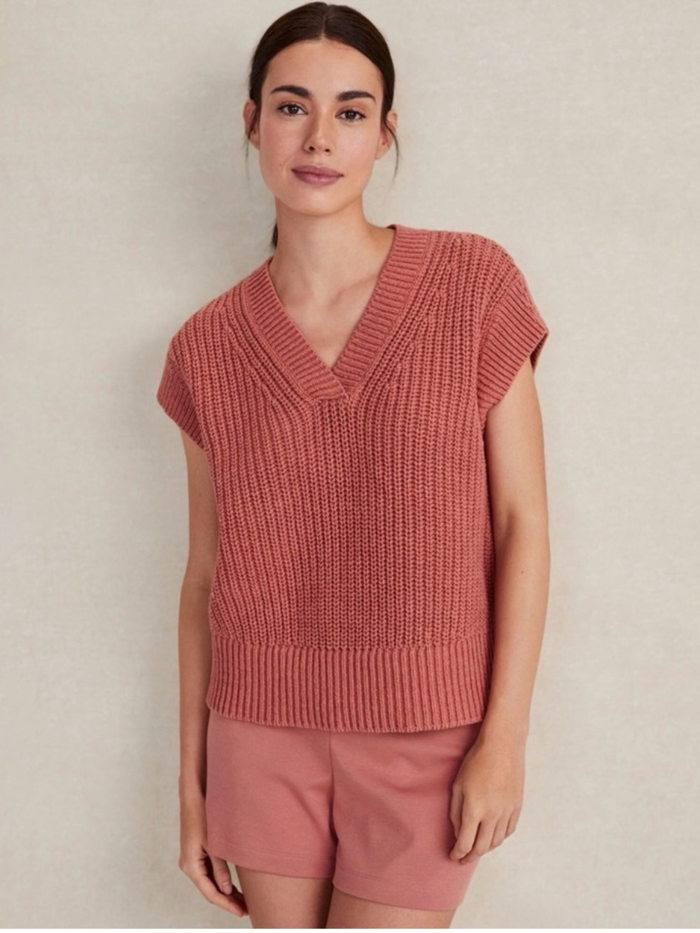 Haven Well Within Cotton Linen Sweater Vest Size Medium Coral Pink Knit Preppy